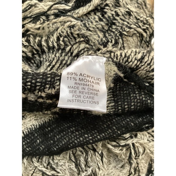64 Sixty Five Small Southwestern Black & Beige Fringe Dolman Poncho Cape Sweater - Picture 9 of 9